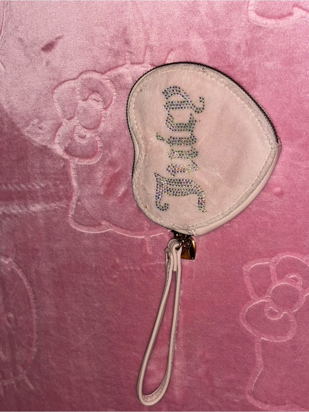 Pink Heart Wristlet Pouch with Crystal Script